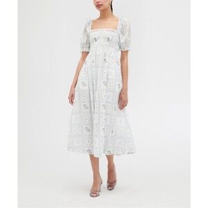 Hill House White Floral Midi Dress